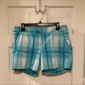 blue plaid shorts